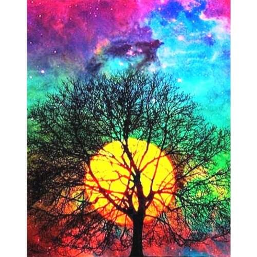 DIY Diamond Painting Colorful Night Landscape Moon 5D DIY Diamond Embroidery Sale Tree Pictures of Rhinestones Mosaic Handicraft