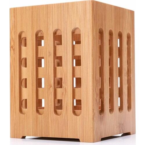 Square Hollow Grid Bamboo Kitchen Utensil Holder Organizer Crock Cutlery Caddy Tool Organize Tube for Flatware Storage Container