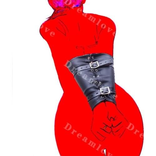Black PU Leather Double Leg Arm Wrapping Binder Sleeves Set Body Restraint Bondage Slave Trainer Adult Sex Toy