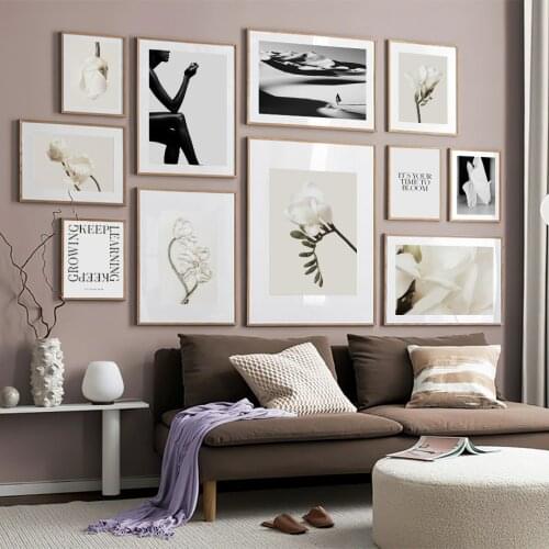 Magnolia Fiore Nero Ragazza Citazioni di Arte Della Parete della Tela di Canapa Pittura Nordic Poster E Stampe di Immagini A Par