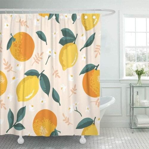 Decor Colorful Citrus Summer Pattern with Lemons Oranges Flowers and Leaves Design Green Fruit Grapefruit 66"x72" Waterproof