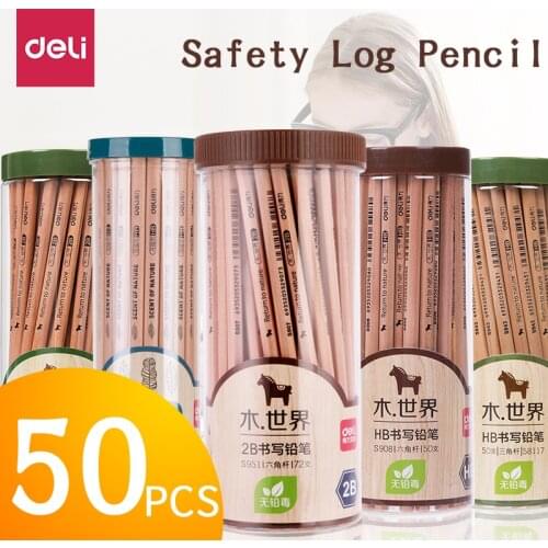 Deli log Wood Pencil 2B HB primary school children kindergarten writing test drawing sketch special pencil safety stationery