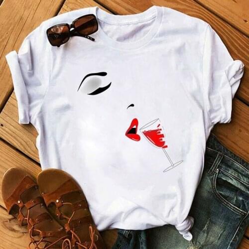 New Women T Shirt Elegant Wine Glasses T Shirt Summer Vintage Tops Women Ladies Aesthetics Graphic Short Sleeve T Shirts Female
