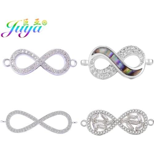 Juya Infinity Jewelry Supplies Micro Pave Zircon Infinity Charm Connector Accessories For Women Bracelet Necklace Earring Making