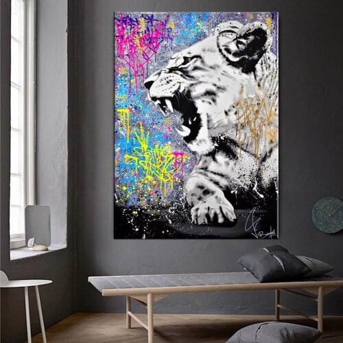 Colorful Roaring Lion Graffiti Art Posters and Prints Abstract Animal Canvas Painting Wall Art Picture for Living Room Decor