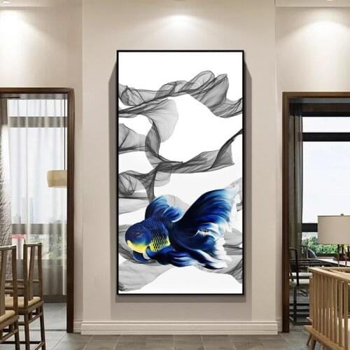 Chinese Modern Green Red Yellow Watch Fish Painting Canvas Posters and Print Home Living Room Sofa Decoration Wall Art Picture