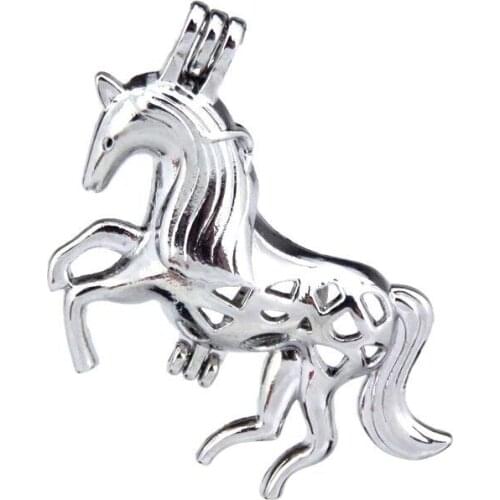 KK179 Trendy Running Horse Unicorn Locket Jewelry Making Supplies Beads Cage Pendant Essential Oil Locket Cage Unisex
