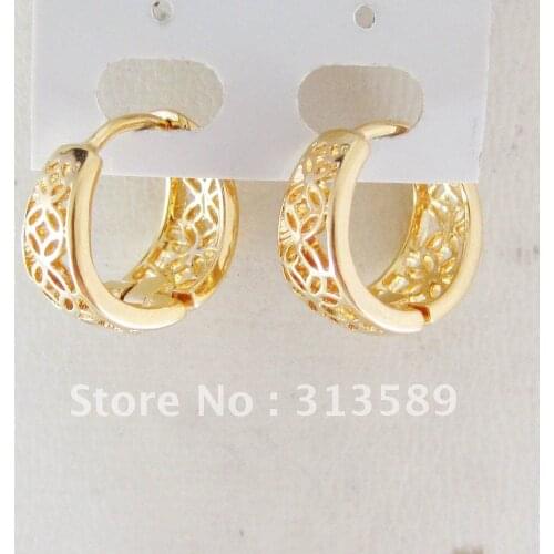 MIN ORDER ONE PIECE/NEW CUTE PLAIN - YELLOW GOLD GP OVERLAY HUGGIE HOOP MONEY SIGN 0.59" EARRING/GREAT GIFT