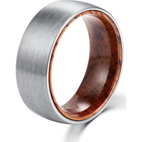 New 8mm Width Wood Wedding Rings for Man High Polished Tungsten Carbide Band with Nature Rosewood Inside Size 6-14 Comfort Fit