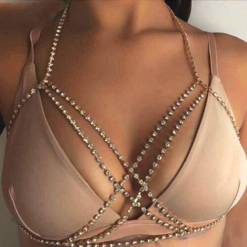 New Rhinestone Bra Chain Beach Jewelry Body Shiny Crystal Drop Shipping Bra Chest Harness Bikini Body jewelry Jewellery