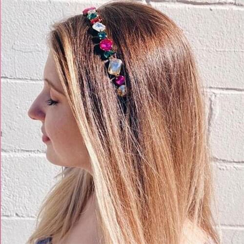 Sexy Fashion Color Crystal Ladies Hair Hoop Headdress Personality Irregular Shiny Rhinestone Gem Head Hoop Hair Accessories