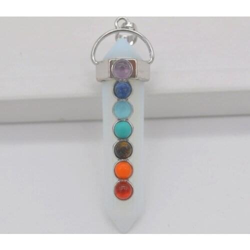 Opal 7 Chakra Stone GEM Pendant Hexagon Pendulum Women Jewelry S3118