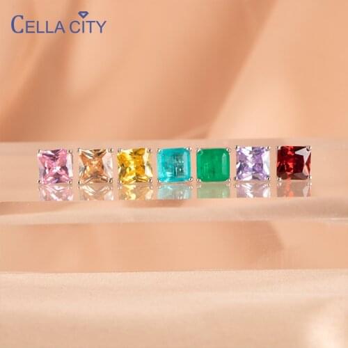 Cellacity Classic 925 sterling silver stuby earrings with 7*7mm gemstones suqare shape stone silver female fine jewelry gift