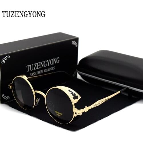 TUZENGYONG High Quality Fashion Polarized Sunglasses Men/Women Round Metal Carving Vintage Sun Glasses Gothic Steampunk Sunglass