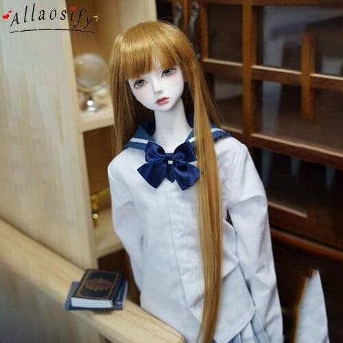 Allaosify BJD SD Wig 1/3 1/4 Hair Doll Wig 100% High Quality Fiber DIY Wig Multiple Colors Ponytail Tie Flower
