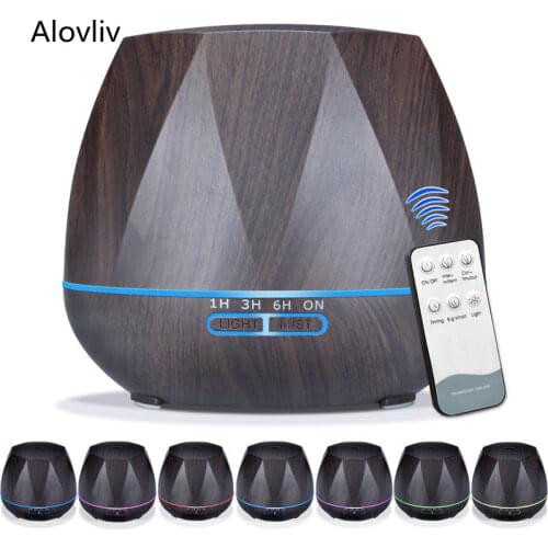 550ml Octagon Remote Control Aroma Diffuser Wood Grain Ultrasonic Air Humdifier with LED Lights Home Timing Air Purifier