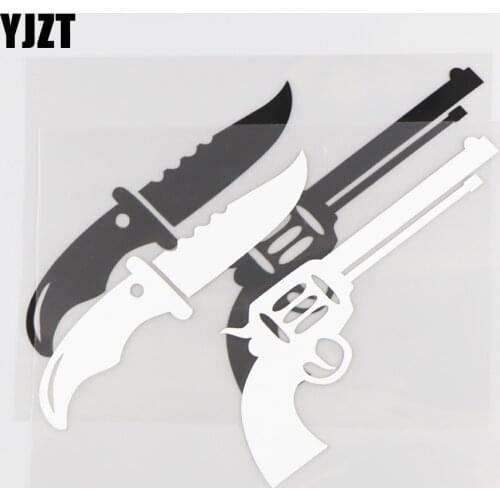 YJZT 13.6×15.2CM Fashion Car Stickers Pistol And Dagger Vinyl Car Exterior Decorative Pattern Black / Silver 20C-0137