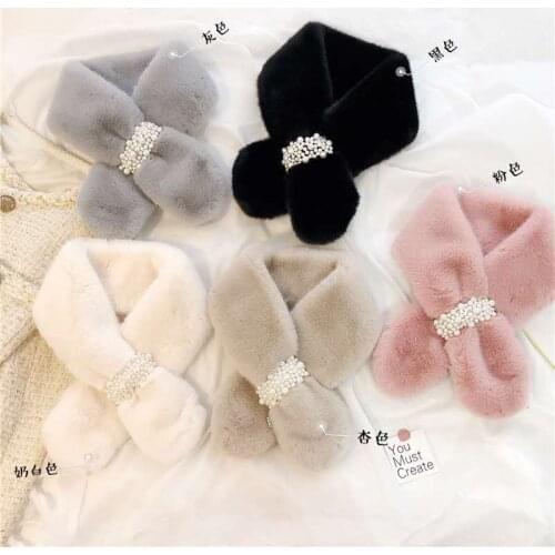 Winter Imitation Warm Scarf Rabbit Hair Pearl Buckle Fur Scarf Korean Version East Gate Solid Color Versatile Plush Cute Fashion
