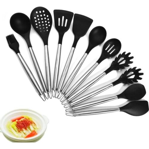 1pc Cooking Kitchenware Tool Silicone Utensils Set with Wooden Multifunction Handle Non-Stick Spatula Ladle Egg Beaters Shovel