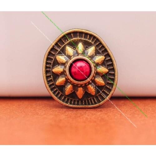 10Pcs 19*18mm Vintage Brass Red Bead Irregular Sun Flower Conchos for DIY Leathercraft Wallet Purse Leather Bag Belt