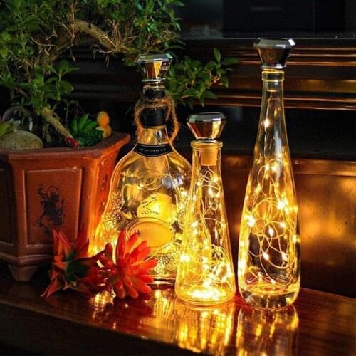 10pcs Solar Wine Bottle String Lights 20 LED Solar Diamond Cork Copper Wire Fairy Lamp for Holiday Christmas Party Wedding Decor