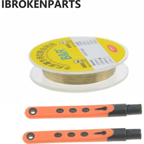 100M 0.04/0.05/0.06/0.08/0.1mm High Hardness Golden Cutting Wire Line + Cut Handle Glass Separator for Phone LCD Screen Repair
