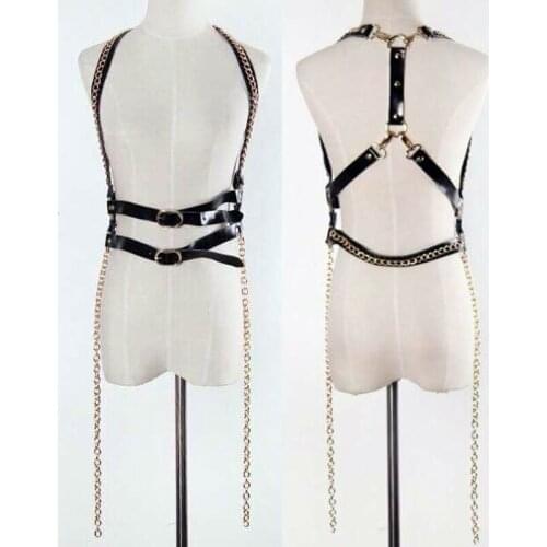 100% Handmade Punk Gothic Leather Women Harness Waist Belt Heavy Duty Chain Metal Link Tassel Body Suspender Straps
