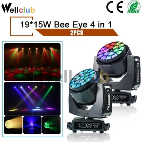 2pcs 19x15w Big Bee Eyes Beam Moving Head Light RGBW 4in1 Zoom Stage Light Led Dmx Dj Disco Light For Wedding Bar Nightclub