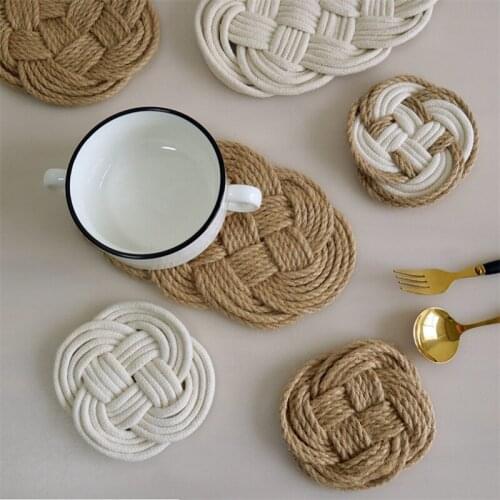 2PCS Lenin Cotton Handmade Kitchen Gadgets Thickness Diam Table Placemat Cup Coaster Heat Insulation Mat Dining Decoration