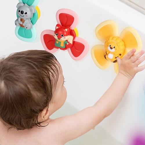 3pcs Sucker Spinning Top Baby RattlesToys Shower Bathroom Grasping Gyro Animal Sucker Spinner Montessori Sensory Toy For Newborn