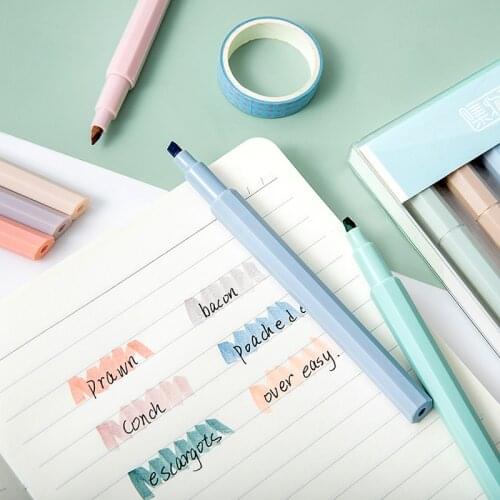 6pcs Color for You Highlighter Marker Pen Soft Brush Tip Protect Eyes Sweet Cream Colors for Drawing Paint Office School A6265