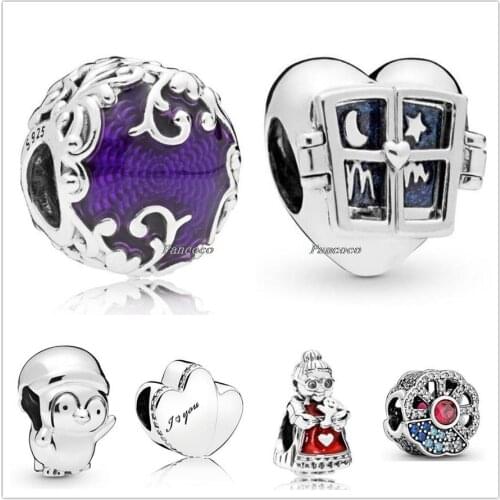 Authentic 925 Sterling Silver Blue & Pink Fan With Colorful Crystal Charm Beads Fit Women Pandora Bracelet & Necklace Jewelry
