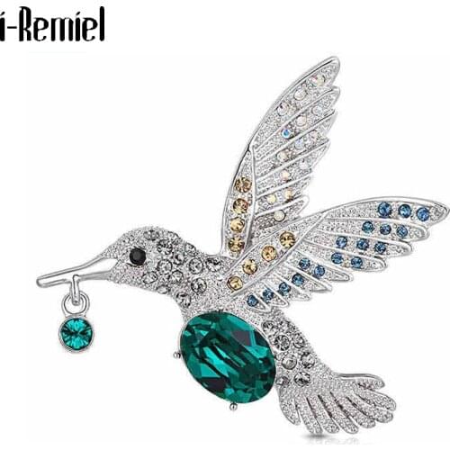 Fashion Hummingbird Bird Brooches Crystal Rhinestone Jewelry Female Temperament Alloy Coat Color Pin Scarf Buckle Accessories