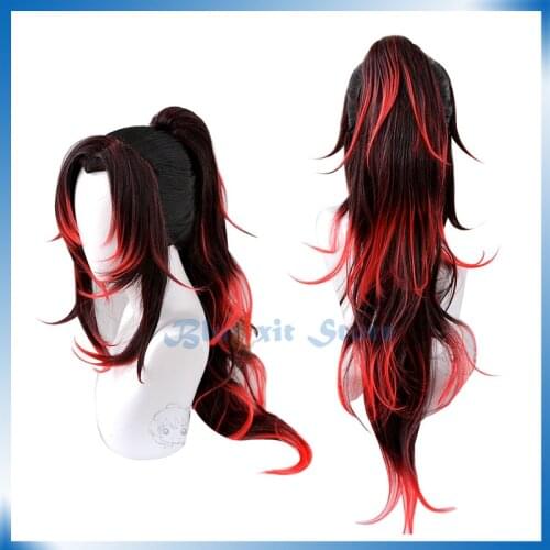 Kokushibou Wig Tsugikuni Michikatsu Ponytail Long Curly Black Cosplay Hair Halloween