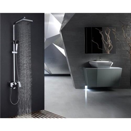 Chrome Solid brass wall mounted Bathroom square shower mixer faucet Cold and hot water tap mixing valve shower set