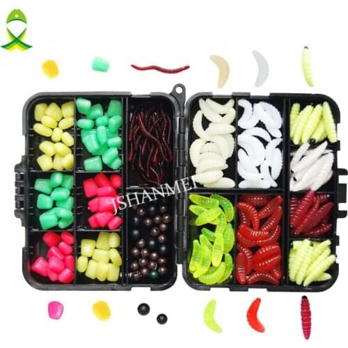 JSM 220PCS/Box Carp Fishing Tackle Box Artificial Plastic Fake Baits Sweetcorn Beads Worm Lures Imitation Baits