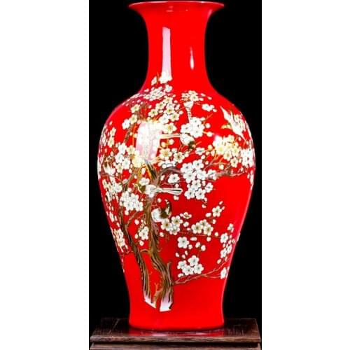 Jingdezhen ceramic Chinese red porcelain vase landing Large living room decoration decoration vase furnishing articles