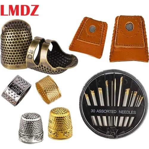 LMDZ Sewing Thimble, Finger Protector Fingertip Thimble Adjustable Metal Bronze Sewing Thimble Rings and Leather Coin Thimble