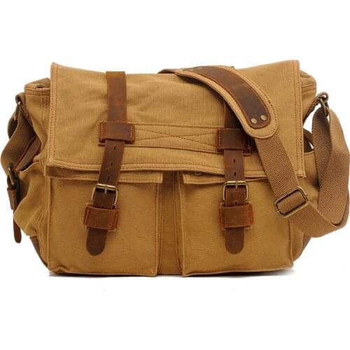 M138 Unisex Multi-function Canvas Leather Crossbody Bag Military Army Vintage Messenger Bags Large Shoulder Bag Travel Bags