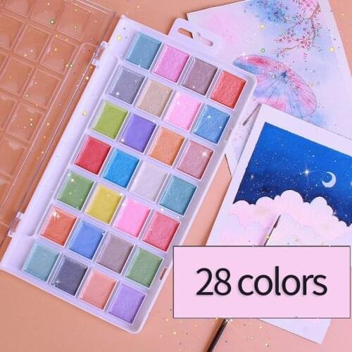Pearlescent Watercolor Solid Pigment Set Nail Cute Fresh Macarons 28 Colors Art Supplies Childrens Drawing Tools For Students