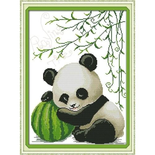 Baby Panda cross stitch kit 14ct 11ct pre stamped canvas cross stitching animal lover embroidery DIY handmade needlework