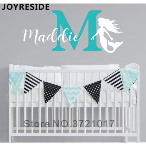 Baby Girls Wall Sticker Mermaid Personalized Names Initials Wall Decor Bedroom Home Decoration Art Mermaid Wall Decals M450