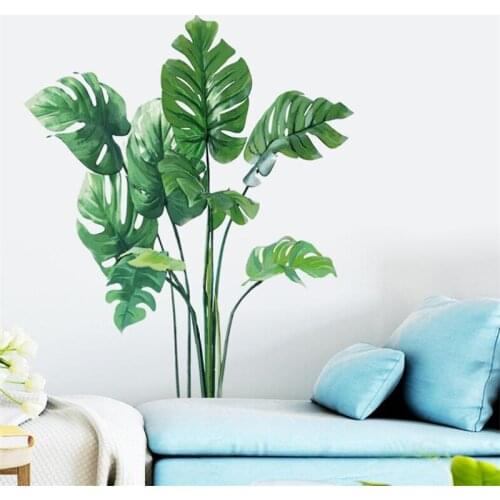 New tropical green plant wall stickers, modern art murals, wall decoration, environmentally friendly removable PVC stickers