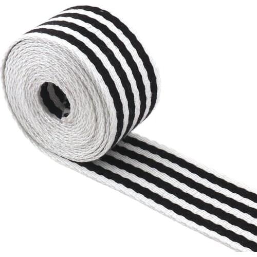 38mm White Black Striped Webbing Polyester Cotton Fabric Belt Canvas Ribbon for Bag Pet Collar Backpack Clothes Decorations