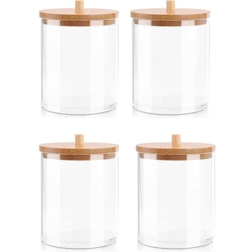 Qtip Holder Dispenser Bathroom Canisters,Cotton Ball Pad Round Swab Holder For Bathroom Accessories Storage Organization-ABUX