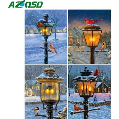 AZQSD Oil Painting By Numbers Winter Landscape DIY Home Decoration Unframe Coloring By Numbers Street Lamp Handmade Gift
