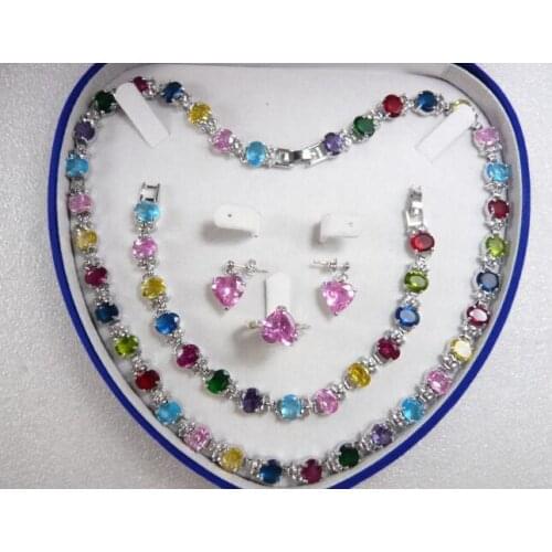 Silver Hot Jewelry Set Jade/Zircon Necklace Bracelet Earrings Ring