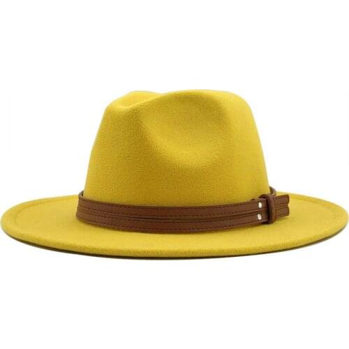 Wool Fedora hat ladies men with leather ribbon gentleman elegant ladies winter autumn wide brim jazz hat Panama hat