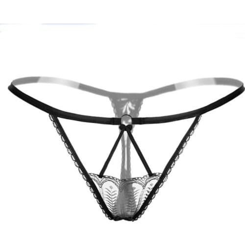 Hollow out sexy thong low-rise transparent lace elastic underwear female French temptation non-trace t pants