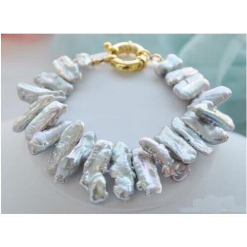 Luck Pearl Jewellery,New Style 8inches 22mm Dens Gray Color Biwa Freshwater Pearl Bracelet